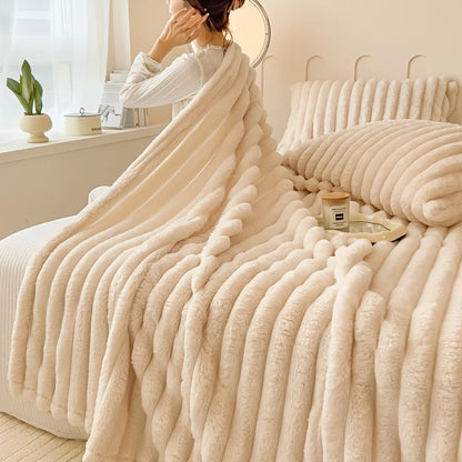 Luxury Soft Faux Rabbit Fur Throw Blanket Fluffy Warm Solid Color Plush Blanket for Sofa Bed Single Double Spring Autumn Plaid