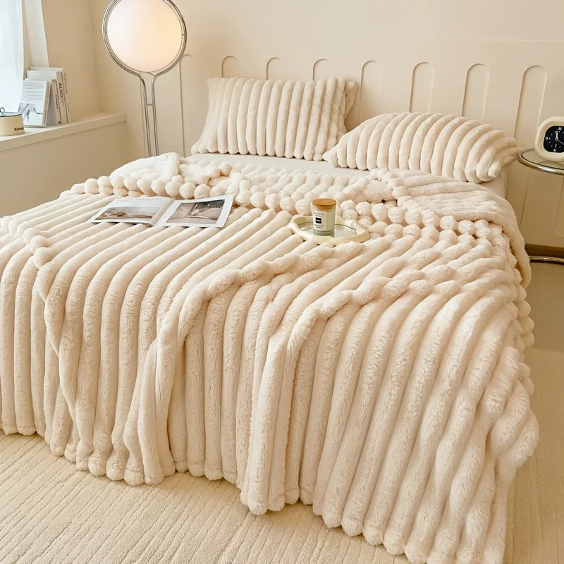 Luxury Soft Faux Rabbit Fur Throw Blanket Fluffy Warm Solid Color Plush Blanket for Sofa Bed Single Double Spring Autumn Plaid